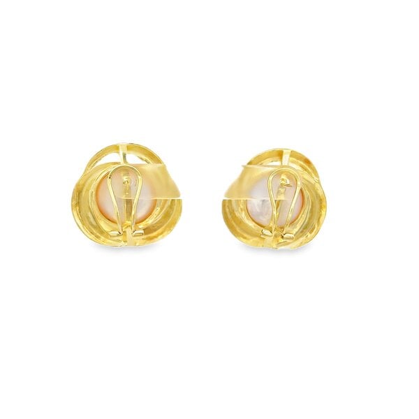 14K Yellow Gold 1970's 15mm Mabe Pearl Omega Post Earrings