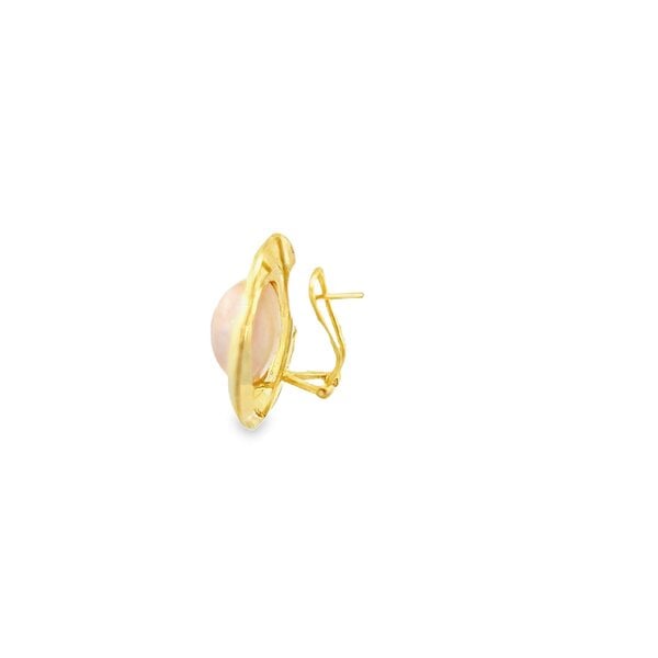 14K Yellow Gold 1970's 15mm Mabe Pearl Omega Post Earrings