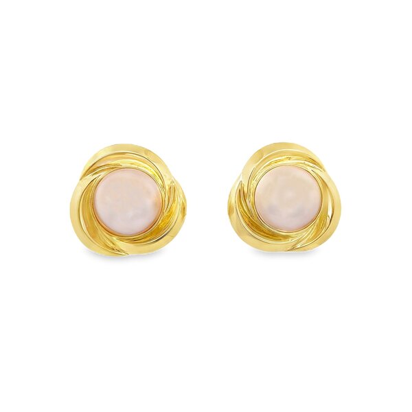 14K Yellow Gold 1970's 15mm Mabe Pearl Omega Post Earrings