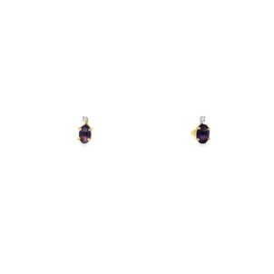 14KY 1980's .50ct Oval Amethyst .05ct Dia Post Earrings