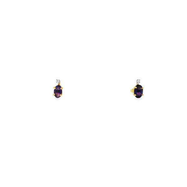 14K Yellow Gold 1980's .50ct Oval Amethyst .05ct Diamond Post Earrings