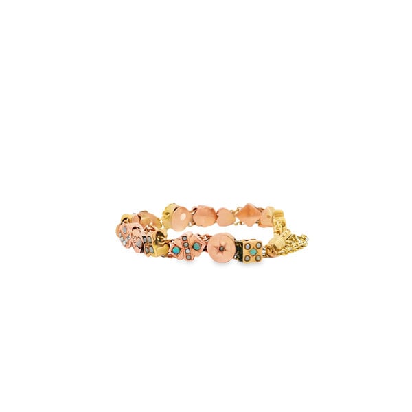10K Yellow Gold Victorian Opal & Pearl Slider Bracelet 6.5" with Safety Chain