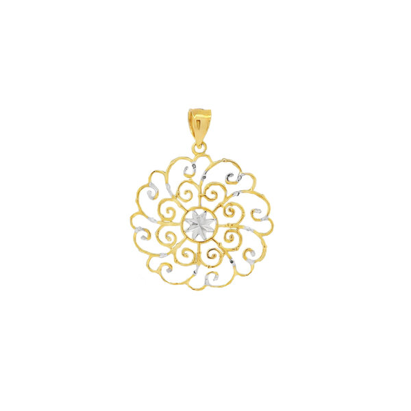 14K Yellow & White Gold Diamond Cut Francis Baker House Gate Pendant