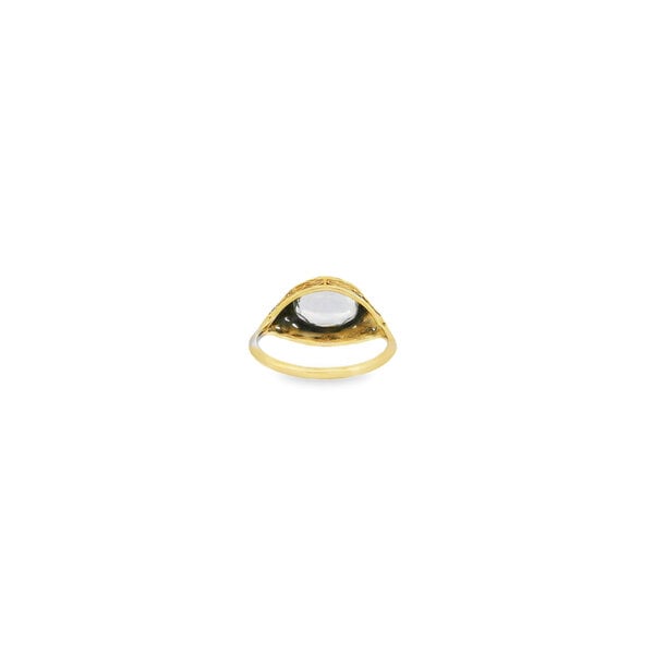 14K Yellow Gold 1940's 1.75ct Oval Synthetic Aquamarine Filigree Ring Sz 6.5