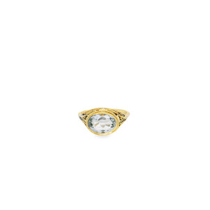 14KY 1940's 1.75ct Oval Synthetic Aquamarine Filigree Ring Sz 6.5