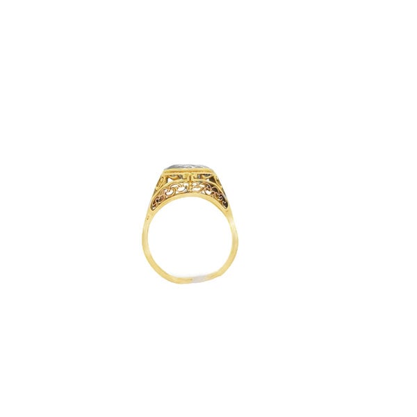 14K Yellow Gold 1940's 1.75ct Oval Synthetic Aquamarine Filigree Ring Sz 6.5