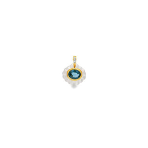 14KY Estate 2.05ct Oval London BT & MOP Scallop Pendant w Enhancer Bail