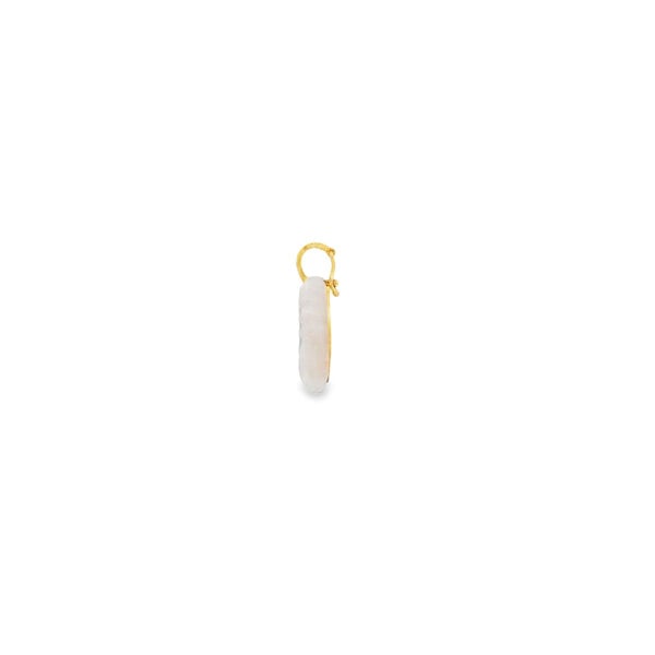 14K Yellow Gold Estate 2.05ct Oval London Blue Topaz & Mother of Pearl Scallop Pendant with Enhancer Bail
