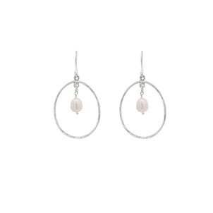 SS Hammered Oval & 6-6.5mm Rice Pearl Dangles
