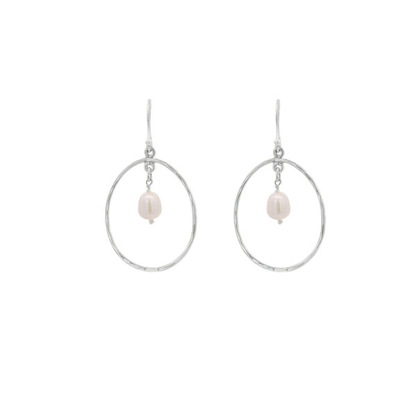 Sterling Silver Hammered Oval & 6-6.5mm Rice Pearl Dangles