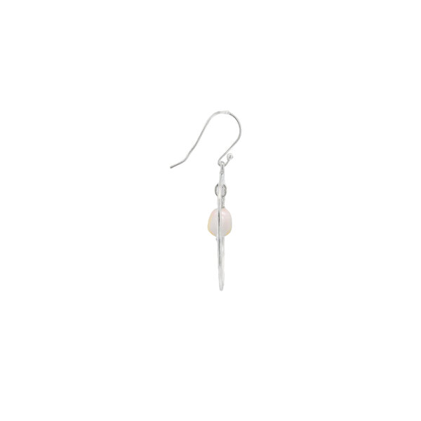 Sterling Silver Hammered Oval & 6-6.5mm Rice Pearl Dangles