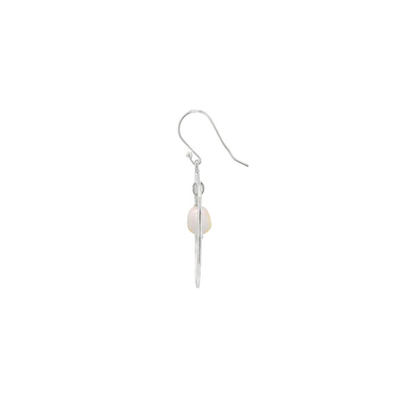 Sterling Silver Hammered Oval & 6-6.5mm Rice Pearl Dangles