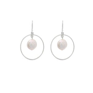 SS 12-12.5mm Coin Pearl Circle Dangles
