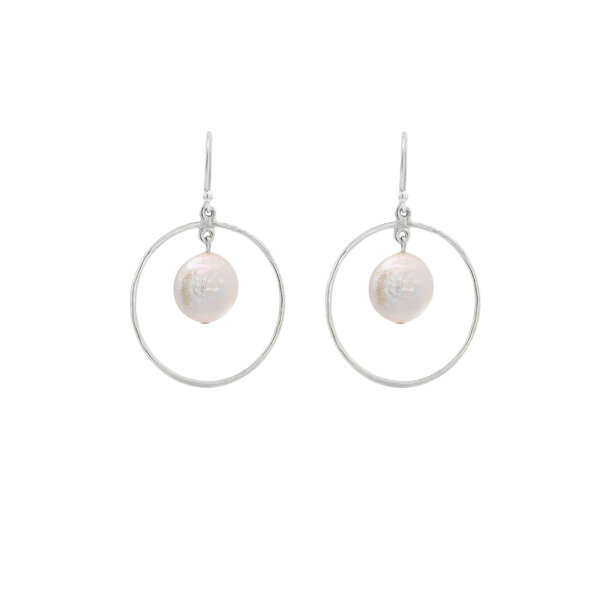 Sterling Silver 12-12.5mm Coin Pearl Circle Dangles