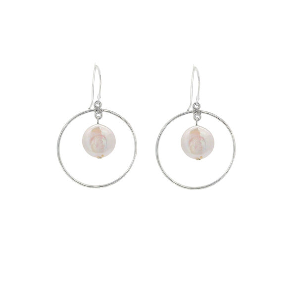 Sterling Silver 12-12.5mm Coin Pearl Circle Dangles