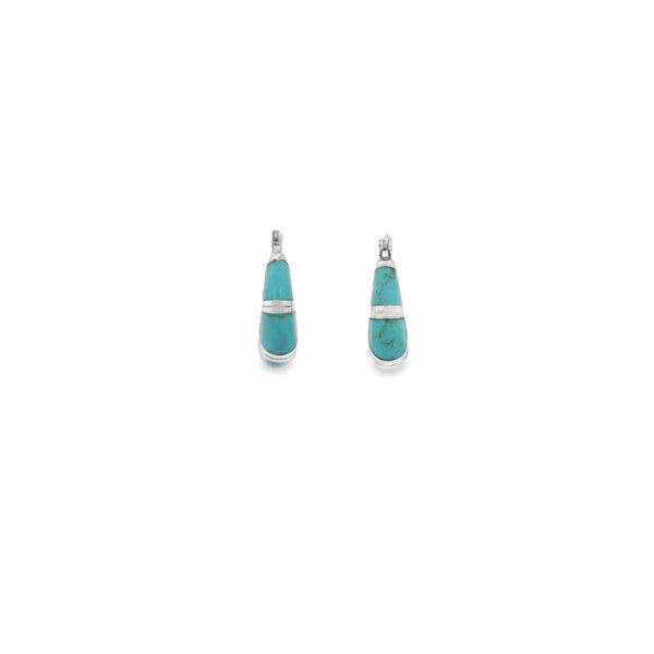 Sterling Silver 6x20mm Oval Turquoise Inlay Hoop Earrings