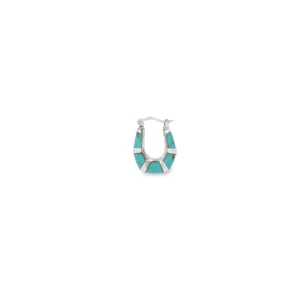 Sterling Silver 6x20mm Oval Turquoise Inlay Hoop Earrings
