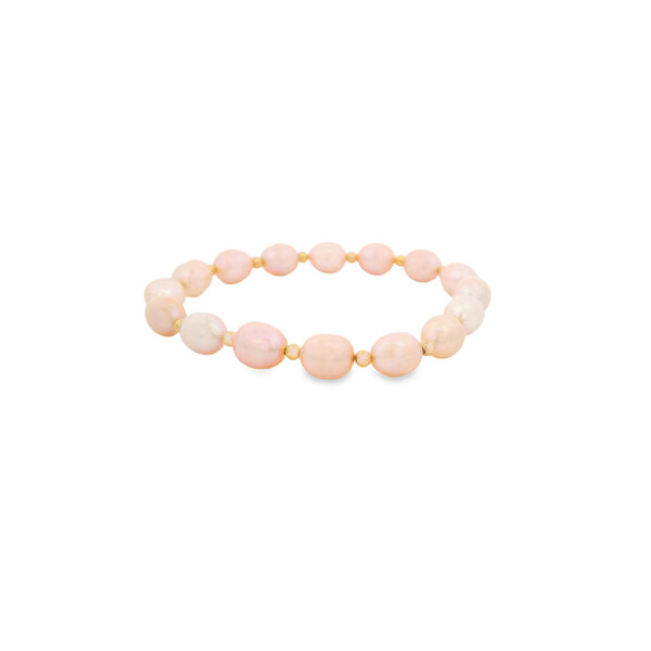 Gold Filled 8-8.5mm Freshwater Pearl & Round Beaded Stretchy Bracelet 7.5"