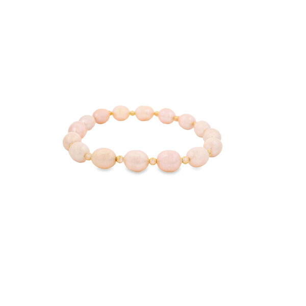 Gold Filled 8-8.5mm Freshwater Pearl & Round Beaded Stretchy Bracelet 7.5"