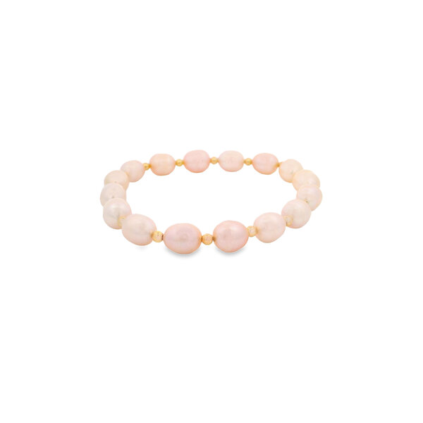 Gold Filled 8-8.5mm Freshwater Pearl & Round Beaded Stretchy Bracelet 7.5"