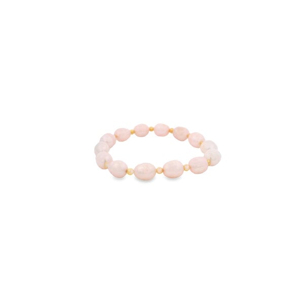 Gold Filled 7-7.5mm Freshwater Pearl & Round Beaded Stretchy Bracelet 6.75"