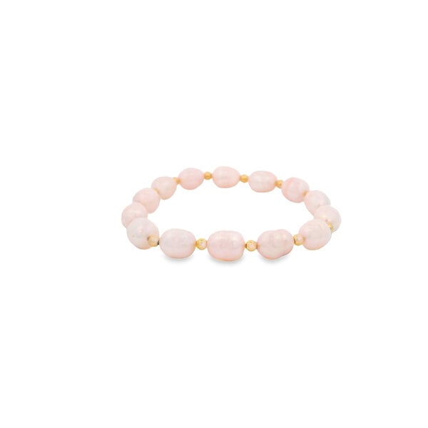 Gold Filled 7-7.5mm Freshwater Pearl & Round Beaded Stretchy Bracelet 6.75"