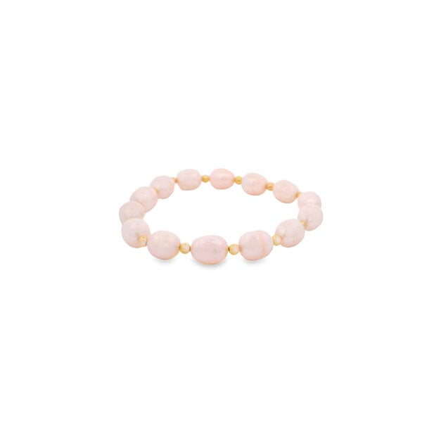Gold Filled 7-7.5mm Freshwater Pearl & Round Beaded Stretchy Bracelet 6.75"