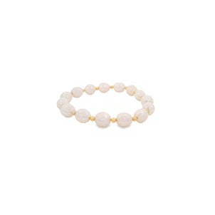 GF 8-8.5mm Freshwater Pearl & Round Beaded Stretchy Bracelet 7"