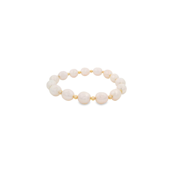 Gold Filled 8-8.5mm Freshwater Pearl & Round Beaded Stretchy Bracelet 7"