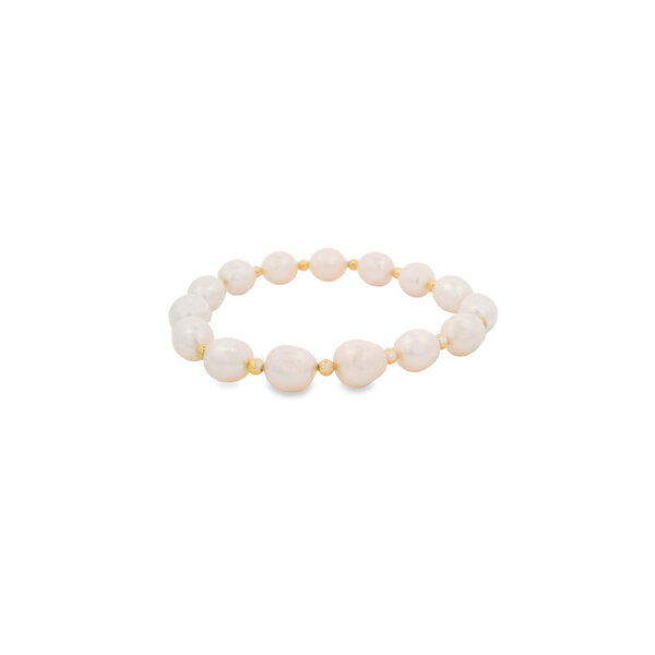 Gold Filled 8-8.5mm Freshwater Pearl & Round Beaded Stretchy Bracelet 7"