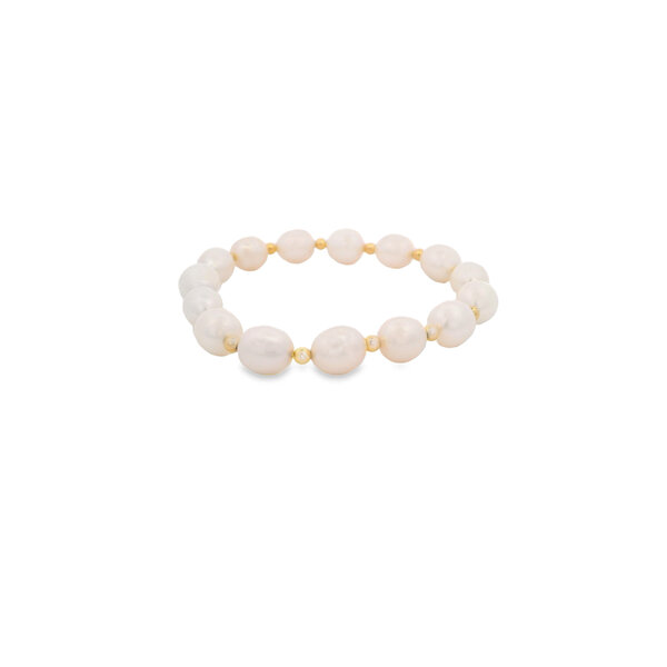Gold Filled 8-8.5mm Freshwater Pearl & Round Beaded Stretchy Bracelet 7"