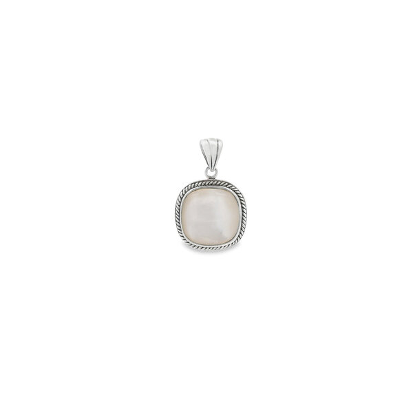 Sterling Silver Square Mother of Pearl Rope Edge Pendant 39x25mm