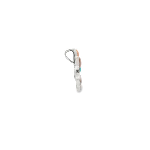 Sterling Silver Pink Mother of Pearl & Turquoise Flower Slide Pendant 38x37mm