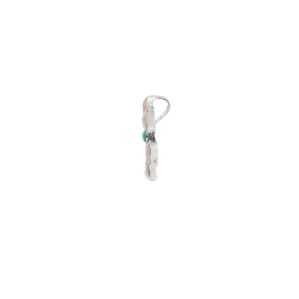 Sterling Silver Pink Mother of Pearl & Turquoise Flower Slide Pendant 38x37mm