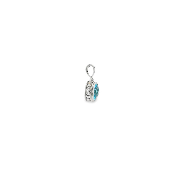 Sterling Silver Square Blue Topaz Filigree Pendant 27x15mm