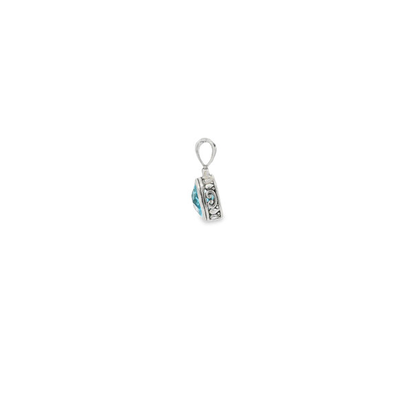 Sterling Silver Square Blue Topaz Filigree Pendant 27x15mm