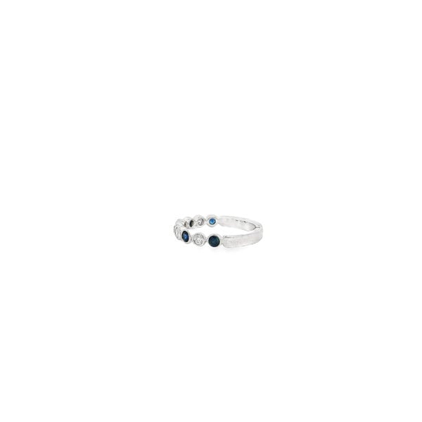 14K White Gold .22ct Diamond .36ct Sapphire Bezel Set Bubble Band Size 6.5