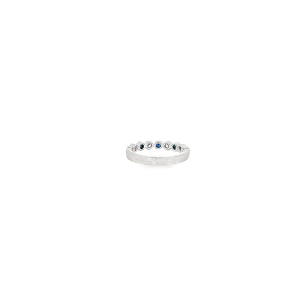 14K White Gold .22ct Diamond .36ct Sapphire Bezel Set Bubble Band Size 6.5