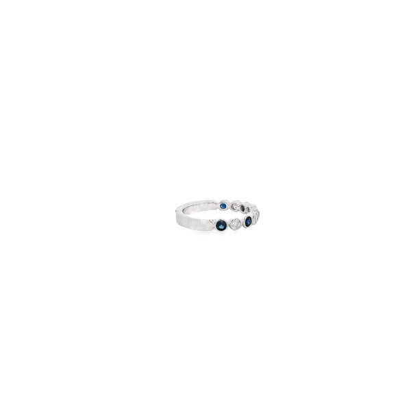 14K White Gold .22ct Diamond .36ct Sapphire Bezel Set Bubble Band Size 6.5