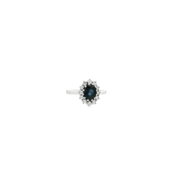 14K White Gold 70's/80's 1.85ct Blue Sapphire .15ct Diamond Halo Ring Size 7.25