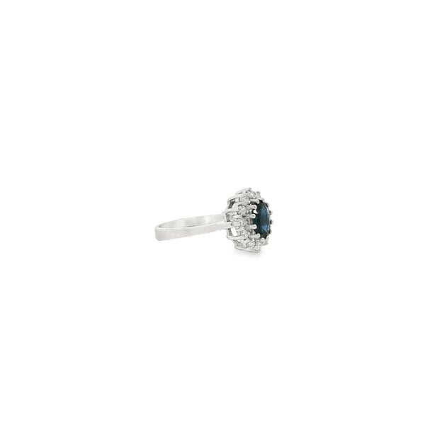 14K White Gold 70's/80's 1.85ct Blue Sapphire .15ct Diamond Halo Ring Size 7.25
