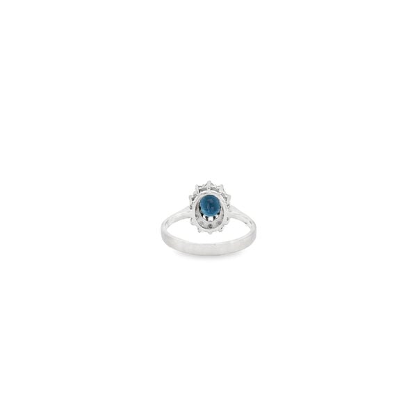 14K White Gold 70's/80's 1.85ct Blue Sapphire .15ct Diamond Halo Ring Size 7.25