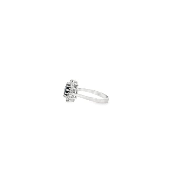 14K White Gold 70's/80's 1.85ct Blue Sapphire .15ct Diamond Halo Ring Size 7.25