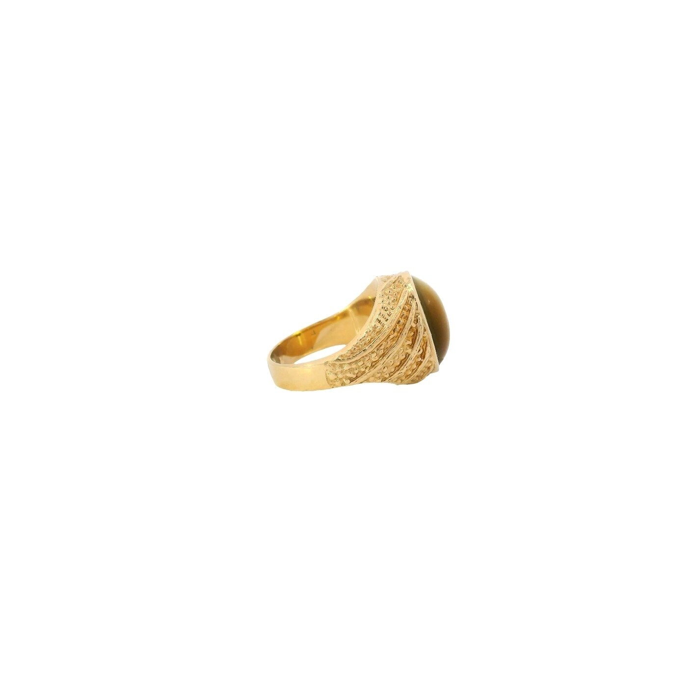 14KY 1970's 8.75ct Oval Cab Tiger's Eye Textured Ring Sz 9.25