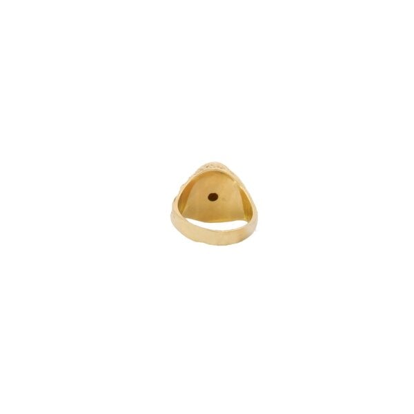 14K Yellow Gold 1970's 8.75ct Oval Cabochon Tiger's Eye Textured Ring Size 9.25