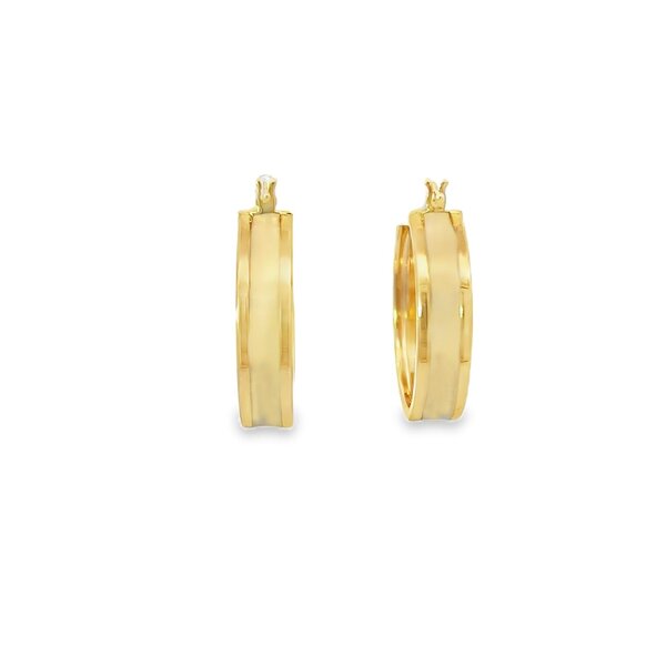 14K Yellow Gold 25x5mm White Enamel Hoops