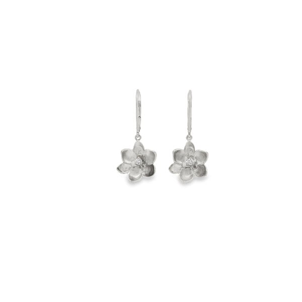 Sterling Silver Gold Creations Original Polished/Brushed Cubic Zirconia Magnolia Leverback Earrings Mini