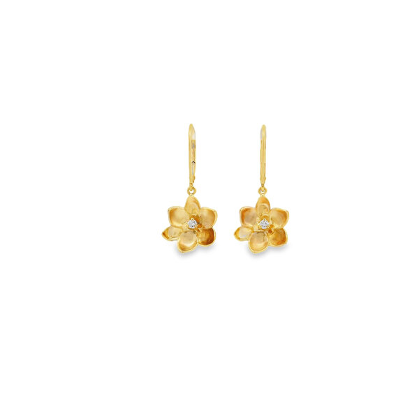 14K Yellow Gold Gold Creations Original Polished/Brushed .04ct Lab Diamond Magnolia Leverback Earrings Mini