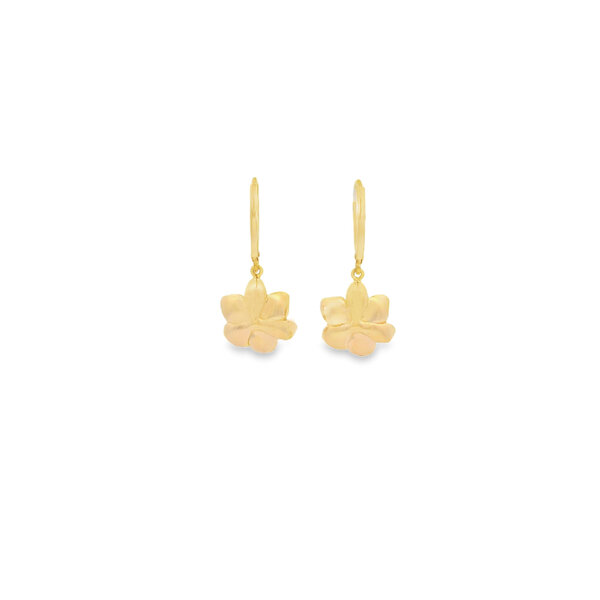 14K Yellow Gold Gold Creations Original Polished/Brushed .04ct Lab Diamond Magnolia Leverback Earrings Mini