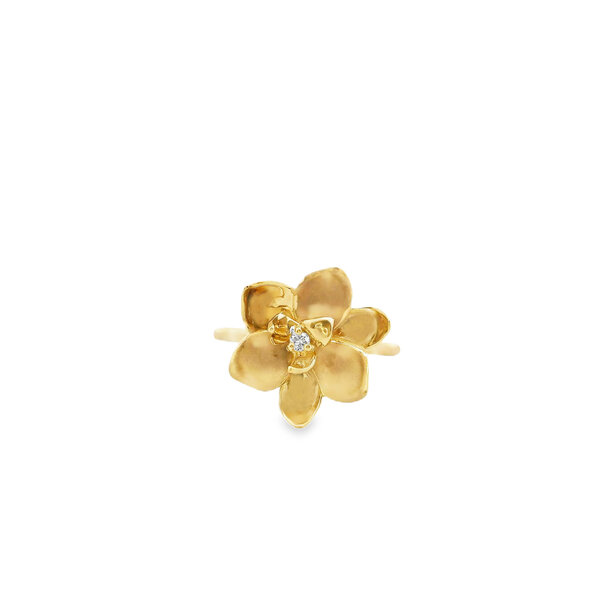 14K Yellow Gold Polished/Brushed Gold Creations Original .03ct Lab Diamond Magnolia Ring Size 7.25